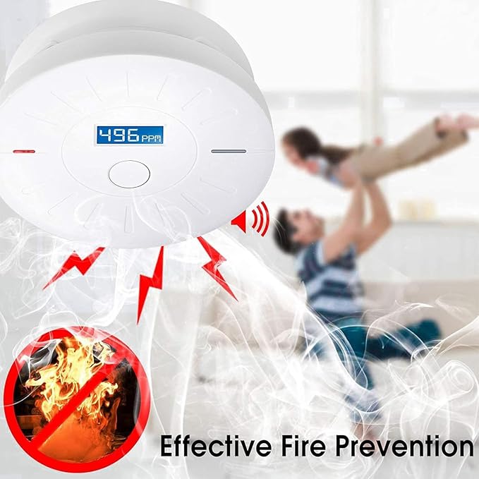 4 Pack 10 Year Battery Operated Smoke Detector and Carbon Monoxide Detectors, Travel Portable Photoelectric Fire Co Alarm for Home, Kitchen