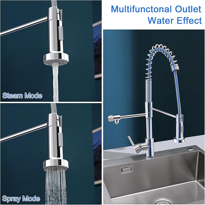 MENATT Commercial 3 in 1 Kitchen Faucet with Drinking Water Faucet, Pull-Down Single Handle Filter Kitchen Sink Tap for Water Filtration System, Brushed Nickel(Without Water Filtration Device)