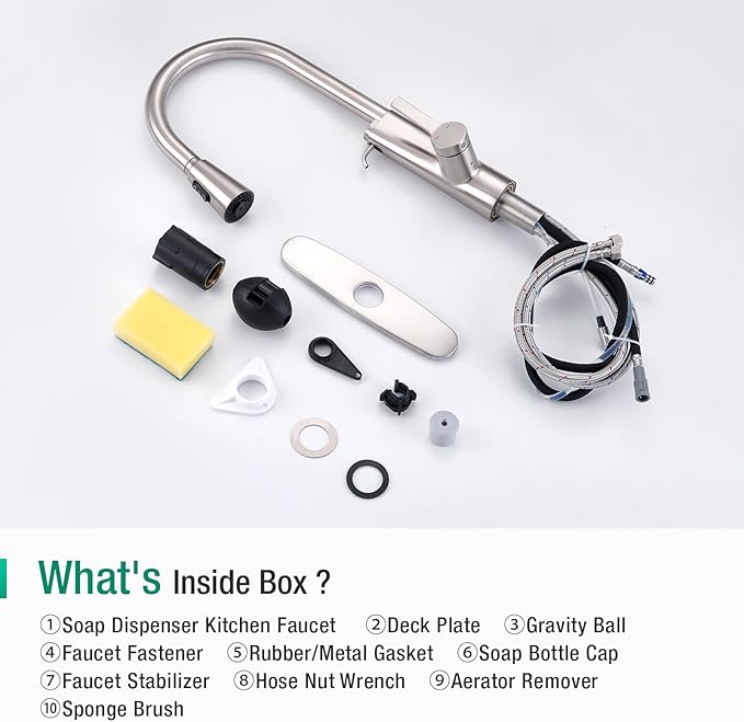 CREA 2 in 1 Kitchen Faucets with Soap Dispenser Built-in and Pull Down Sprayer,Single Handle Bar Sink Faucet 1 Hole Utility Laundry Commercial Faucet Brushed Nickel Stainless Steel