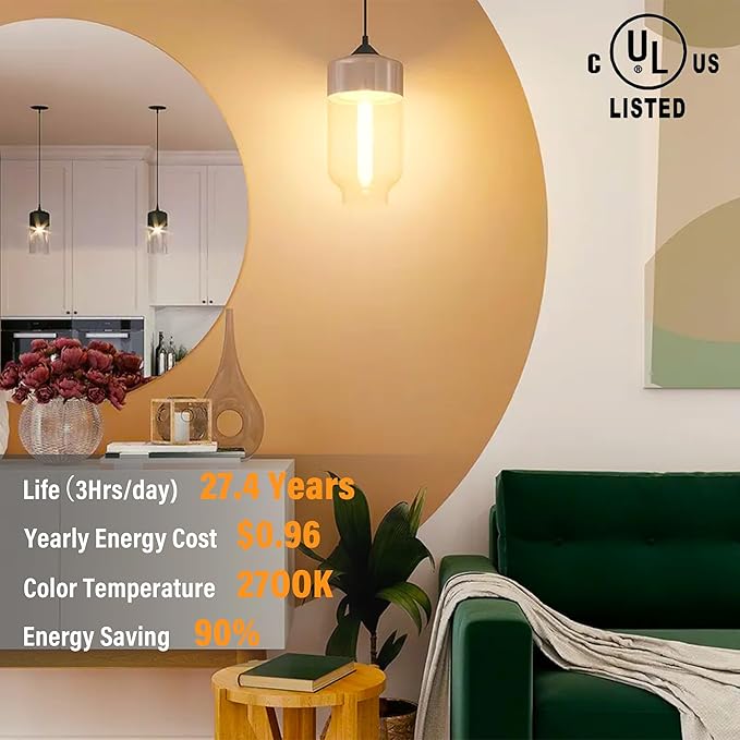 11.8IN 1000LM 2700K Soft White Light Bulbs E26 Base, T10 T9 Edison Bulbs Dimmable 8W, AC 120V 100 Watt Equal Filament Bulb, Vintage Clear Glass Long Tubular LED Bulb, UL Listed - 2Pack