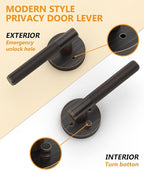 Asidrama 4 Pack Oil Rubbed Bronze Privacy Door Handles, Door Lever with Door Knobs Indoor for Bedroom or Bathroom, Heavy Duty Door Handles Interior with Locks for Left Right Sided Doors