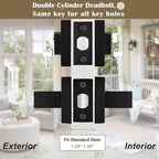 4 Pack Keyed Entry Door Lock with Deadbolt Set, Reversible Passage Lever and Keyed Alike Double Cylinder Deadbolt, Matte Black Square Handleset for Bedroom, Front Door