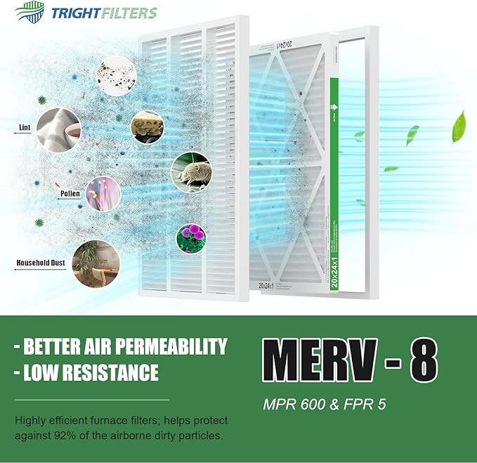 20x24x1 Air Filter 4 Pack, MERV 8 Pleated Dust Defense Air Filters Replacement Air Conditioner HVAC AC Furnace Filter, Durable and Lightweight