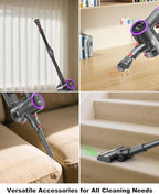 Cordless Vacuum Cleaner, Self-Standing Upright Vacuum Cleaners for Home, Powerful Suction, Anti-Tangle, Stick Vacuum Cordless Rechargeable for Hard Floors, Pet Hair, Car (Purple)
