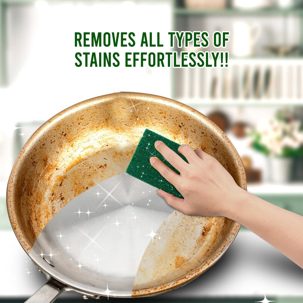 12 PCS Heavy Duty Scour Pads, Non Abrasive Green Nylon Reusable Scrub Pads for Kitchen, Sink, Dishes, Garage and Multipurpose Cleaning