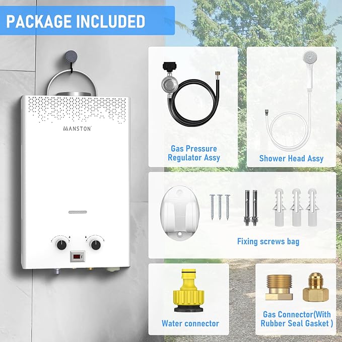 Tankless Water Heater, VANSTON Propane Water Heater Outdoor, 2.11GPM Portable Water Heaters, Instant Hot Water Heaters, Overheat Protection, Easy Installation, Lightweight with Handle for RV, Camping