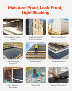 VEVOR 10 Mil Plastic Sheeting Heavy Duty 10' x 65', Thick Plastic Sheeting Roll, Plastic Drop Cloth Painters Tarp Covering for Crawl Space Vapor Barrier, Black and White Double-Sided, Multi-Purpose