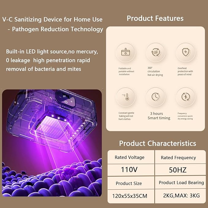 Portable Clothes Dryer | 20KG Large Capacity | 650W Fast Dry | Touch Screen & Remote Control | Quiet Energy-Saving Drying Machine for Home & Travel (purple)