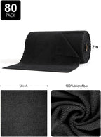 80 Pack Microfiber Cleaning Cloth Roll,Lint Free Rags & Tear Away Reusable Towels Washable Scratch,Ultra Absorbent Dish Rags(12" x 12") for Car Kitchen Home Garage-Black