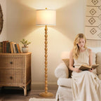 Luvkczc 62" Rustic Floor Lamp with 3 Color Temperatures, Retro Farmhouse Standing Lamp for Living Room, Bedroom, Corner, Dining Room - Rotary Switch Resin Floor Lamps for Home (Brown)