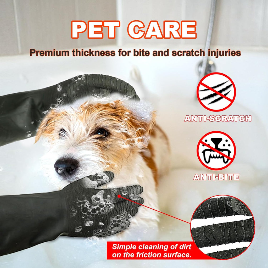 North Tower Heavy Duty Rubber Gloves, Industrial Gloves Waterproof Reusable Protective Work for Cleaning, Dishwashing, Upgraded with Non-Slip Design, Black（18in,2 pair）