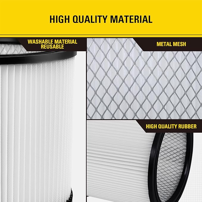 Stanley 08-2566B High Efficiency Shop Vac Filters, Replacement Hepa Cartridge Filter Fit for Most 5-18 Gallon Wet Dry Vacuum Cleaners, Shop Vacuum Wet and Dry Accessories