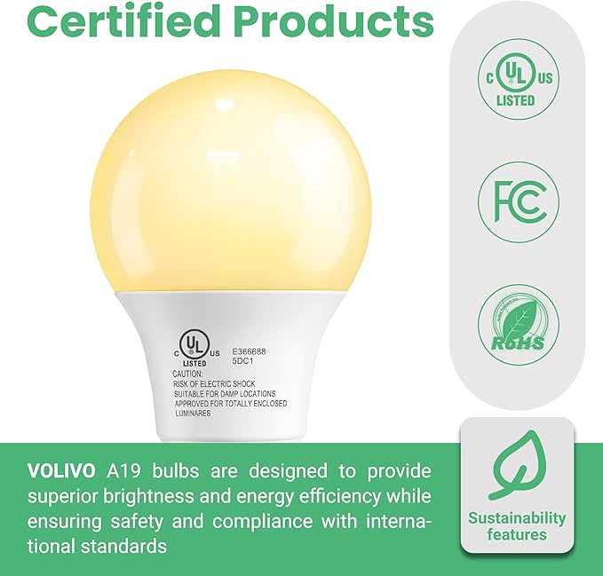 VOLIVO 24 Pack LED Light Bulbs, 60 Watt Equivalent A19 LED Bulb, Soft White 2700K, 9W E26 Standard Base, UL Listed 800 Lumens 120V, Non-Dimmable, Energy Saving Lightbulbs for Bedroom Indoor