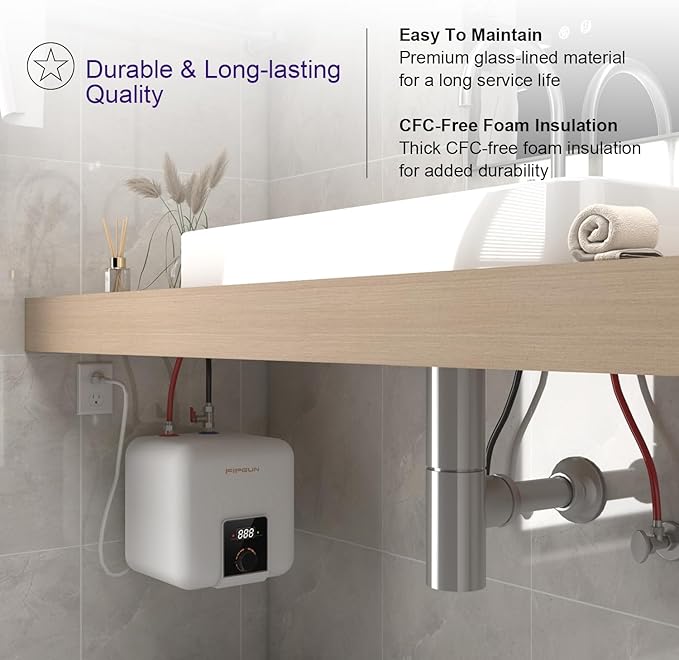 110V/115v/120V 1400-1500W Small Under Sink Tank 2.5 Gallon Water Heater Hot Storage，Mini Instant Electric RV TR Trailer Kitchen Compact Point-of-Use,2 PCs 16” Long 1/2”FIP Stainless Steel Hoses 9.5L…