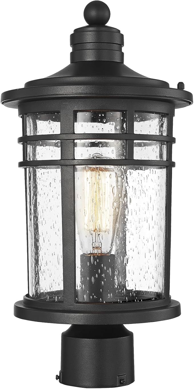 Darkaway Large Outdoor Post Lights Lamp Posts Outdoor Lighting, 17inch Aluminum Post Lights Waterproof Outdoor Light Fixtures with Glass, Light Posts for Outside Patio Yard (Large, Black)