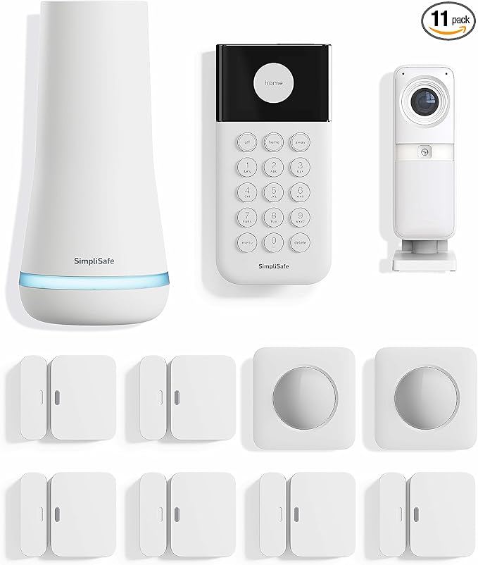 SimpliSafe 11 Piece Wireless Home Security System Gen 3 with Wireless Indoor HD Camera - Optional 24/7 Professional Monitoring - No Contract - Compatible with Alexa and Google Assistant,White