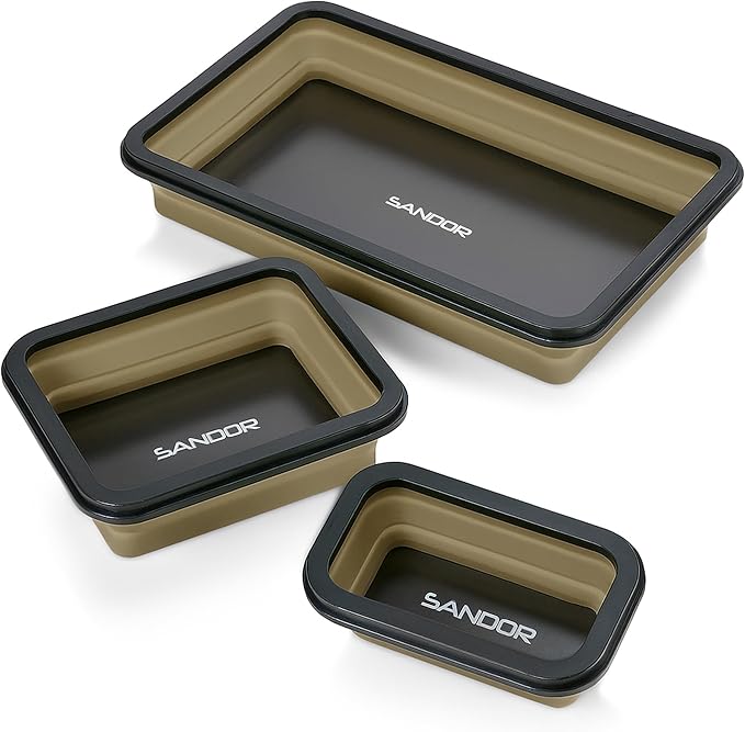 Collapsible Magnetic Parts Tray Set - 3 Different Size Tool Trays for Screw, Bolts, Nuts, Washers, Pins and Other Small Metal Parts, Mechanic Tool Gifts for Men - Khaki