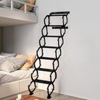 7 Steps Wall Mounted Attic Ladder, Indoor Attic Stairs Pull Down System, Metal Telescoping Step Ladders, Anti-slip Retractable Folding Stair, Loft Extension Steps Staircase for Garages(black, 7 Steps)