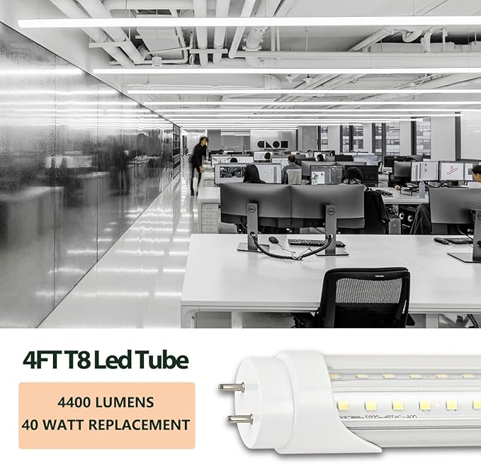 12 Pack 4FT T8 LED Tube Light 40W G13 Bi-Pin Cap 6000K Cool White with Dual Row LEDs T8 T10 T12 Fluorescent Light Bulbs Replacement 4 Foot Shop Lights, Dual-End Powered