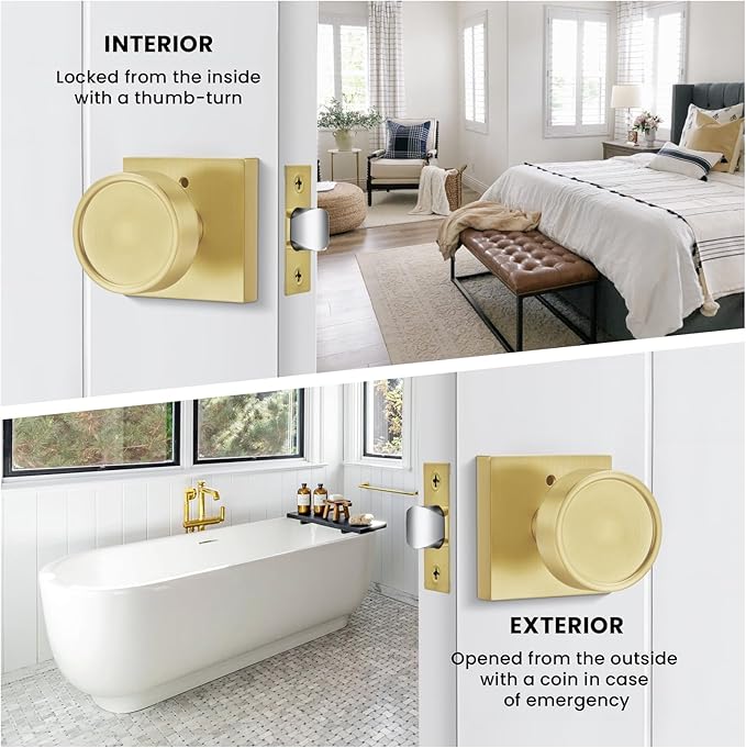 Haidms Gold Door Knob Interior, Zinc-Alloy Heavy Duty Round Brushed Gold Privacy Door Knob for Bedroom Modern Bathroom Interior Door Lock Bulk(1 Pack)
