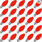C9 Red Valentines Christmas Replacement Bulbs, 25 Pack C9 Incandescent Light Bulbs Ceramic Red Light Bulbs for Valentines Christmas String Lights, E17 Intermediate Base, 7 Watts