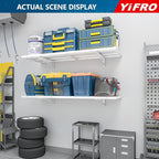 4-Pack 1.5x4ft Heavy Duty Garage Wall Shelving, 1000 lbs Load Capacity, Garage Shelving Wall Mounted, Storage Rack with Hooks, White