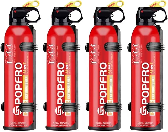 4-in-1 Small Fire Extinguisher for Home, Garage, Kitchen, Car | For Electric, Textile and Grease Fires | Non-Toxic, Easy Clean | Wall Mount Incl (4 pack)