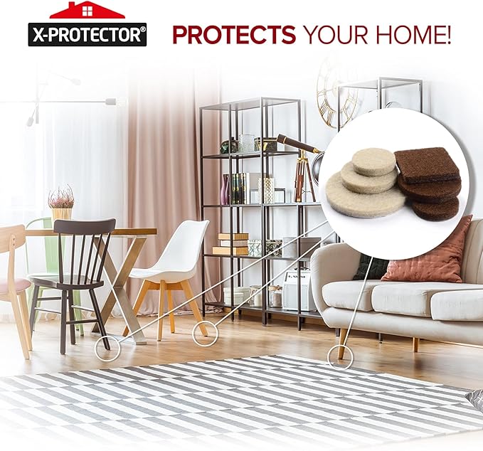 Felt Furniture Pads X-PROTECTOR 133 PCS Premium Furniture Pads - Felt Pads Furniture Feet Best Wood Floor Protectors - Protect Your Hardwood & Laminate Flooring! Brown and Beige