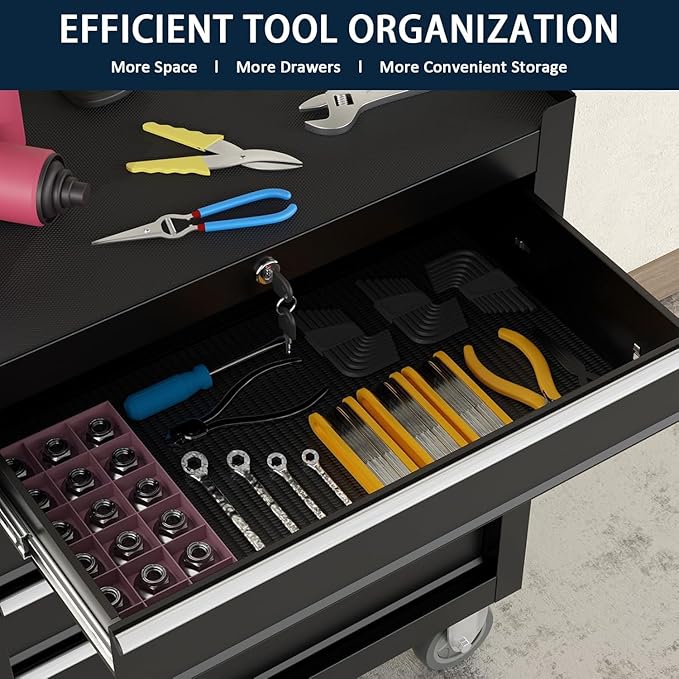 5-Drawer Metal Rolling Tool Chest with Wheels,Tool Storage Cabinet with Locking System，Toolbox with Wheels for Garage, Warehouse, Workshop, Repair Shop (Black, 5Drawer)