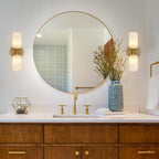 Alabaster Wall Sconces Set of Two, 14in Modern Spanish Natural Marble Bathroom Vanity Sconces, Brass Alabaster Sconce Wall Lighting, Gold Wall Light Fixtures Decor for Bedroom Living Room Staircases