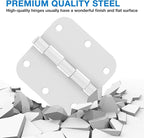 12 Pack Interior 3.5" Door Hinges for Doors 3 1/2 Inch White Matte Rounded 5/8" Noise Free Flat Residential Standard Hinge for Study Spare/Play/Lounge/Bed Room,Walk-in Closet,DIY Table,Celler,Balcony