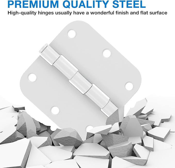 12 Pack Interior 3.5" Door Hinges for Doors 3 1/2 Inch White Matte Rounded 5/8" Noise Free Flat Residential Standard Hinge for Study Spare/Play/Lounge/Bed Room,Walk-in Closet,DIY Table,Celler,Balcony