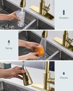 FORIOUS Gold Kitchen Faucet with Pull Down Sprayer, High Arc Single Handle Classic Stainless Steel Sink Faucet 1 or 3 Hole, Suitable for Farmhouse Camper Laundry Rv Bar