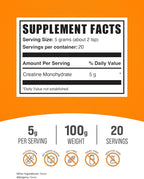 BulkSupplements.com Creatine Monohydrate Powder - Creatine Supplement, Micronized Creatine, Creatine Powder - Unflavored & Gluten Free, 5g (5000mg) per Servings, 100g (3.5 oz) (Pack of 1)