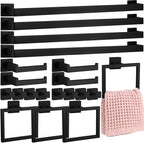 Gisafai 20 Pcs Bathroom Hardware Accessories Set 23.6 Inch Bath Towel Bar Kit Stainless Steel Bathroom Hardware Set Towel Racks Ring Hooks Paper Holder for Wall Mounted (Black)