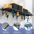 2-Pack 2x4ft Garage Shelving Wall Mounted, 2' x 4' Heavy Duty Garage Storage Shelves with Hooks, 400LB Capacity