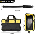 Heavy Duty Tool Bag 16-Inch, 16-Pocket Portable Tool Bag Organizer with Adjustable Shoulder Strap,Soft Handle Large Zipper Carrying Tool bags with Wide Mouth and Waterproof Strong Molded Base