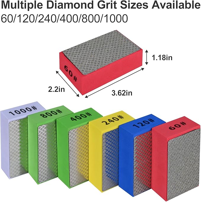 6pcs Diamond Hand Polishing Pads for Ceramic Tile Glass Grinding,Sanding Blocks Polishing 60#,120#,240#,400#,800#,1000#