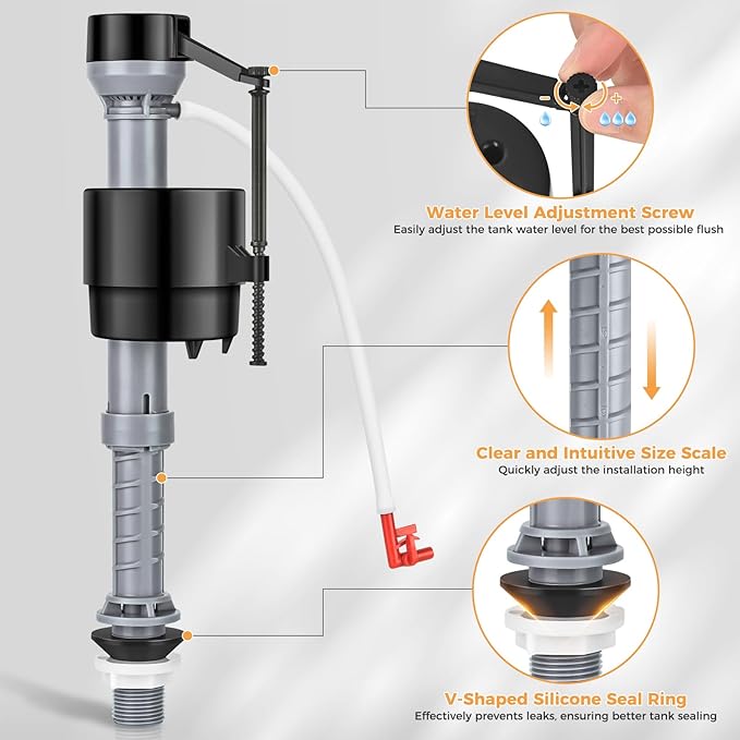 Universal Toilet Flusher Replacement Kit, Toilet Fill Valve and 2-Inch Flapper Replacement Kit, Toilet Parts Inside Tank Kit, Adjustable, Quiet and Easy to Install (2-Pack)