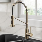 KRAUS Bolden Commercial Style 2-Function Single Handle Pull Down Kitchen Faucet in Spot-Free Antique Champagne Bronze, KPF-1610SFACB
