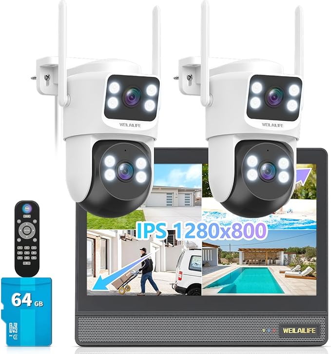 【All-in-One Security System】 4MP PTZ Security Cameras Wireless Outdoor, WiFi Home Security Camera System, Video Surveillance DVR Kits