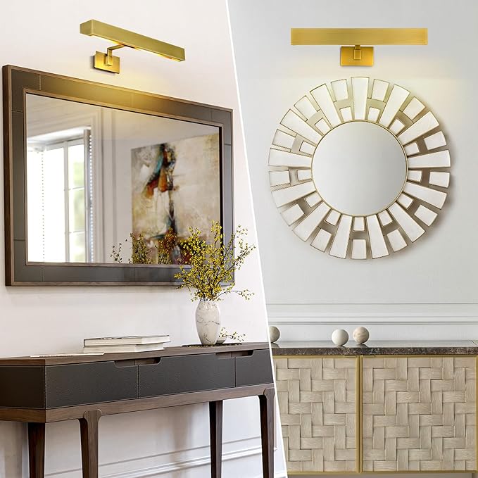 Picture Light, 18" Brass Picture Lights for Wall, Gold Art Lights Hardwired, Dimmable Gallery Light, 3000K Vanity Lights, Picture Frame Light for Bathroom Wall Sconces Artwork Poster Display