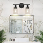 2-Light Bathroom Light Fixtures, Black Modern Vanity Lights with Clear Glass Shade, Bathroom Wall Lamp for Mirror Kitchen Living Room Hallway Cabinet Porch
