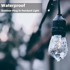 10 Feet Waterproof Wire Electric Light Socket, 2 Pack Outdoor Black Plug in Pendant Light, E26 E27 Socket for Vintage DIY Extension Cable Hanging Lamp