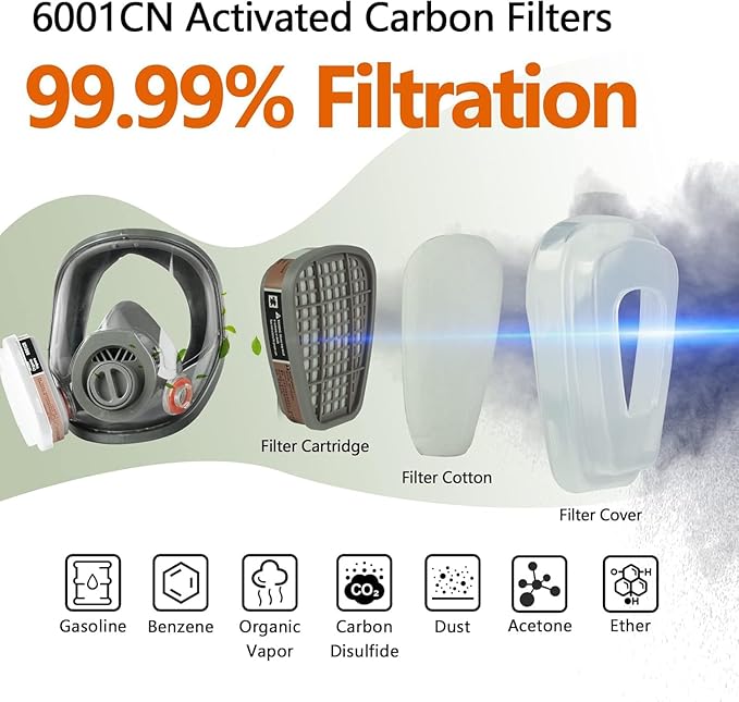 Full Face Respirator Mask, Reusable Respirator Mask with Filters, Gas Mask with Activated Carbon Filter for Gases, Dust, Vapors, Paint, Spray, Epoxy Resin, Welding, Chemicals