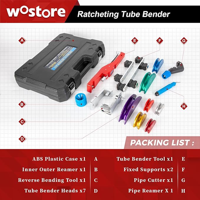 Wostore Tube Bender Kit with Reverse Bend Includes 1/4-7/8 Sizes Refrigeration Ratcheting Tubing benders Hand Tool Color Aluminium Alloy Replacement Head
