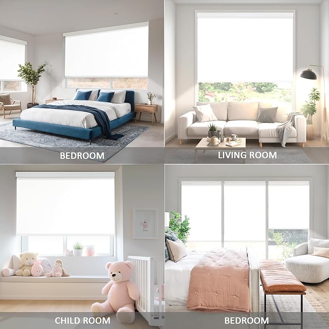 Motorized Blinds with Remote Cordless Automatic Motorized Shades Custom Blinds for Indoor Windows Smart Curtains with Alexa Google Home(Blackout Ivory White,W57 x H72in)