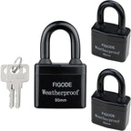 FIGODE® Outdoor Waterproof Padlocks, Covered Heavy Duty Laminated Steel Locks, Large Sturdy Locks, 2.2 in. Wide, 3 Locks Same Key, Standard Shackle