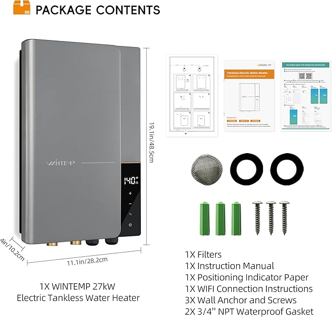 Electric Tankless Water Heater WINTEMP 27kW 240V, Whole House Hot Water Supply, On Demand Instant Endless Water Heater, with LED Temperature Display, WiFi Control, Up to 6.3 GPM, ETL Certified