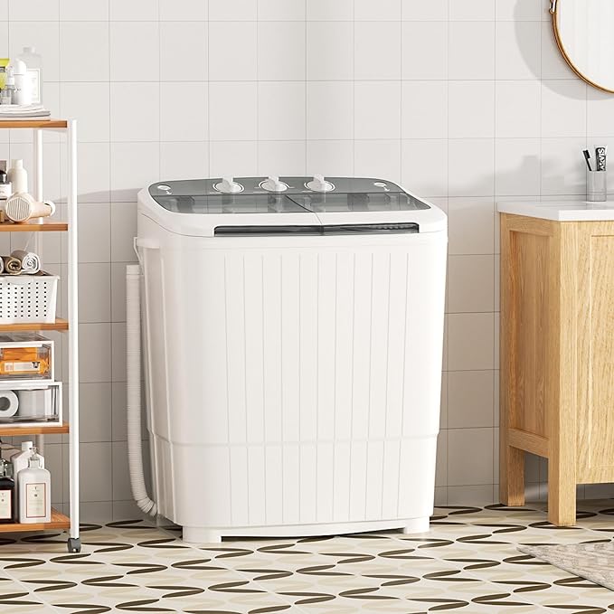Greenvelly Portable Washing Machine, 16 Lbs Compact Mini Washer and Dryer Combo, Semi-automatic Twin Tub Washer with Drain Pump for Dorms, Apartments, RVs (Grey)